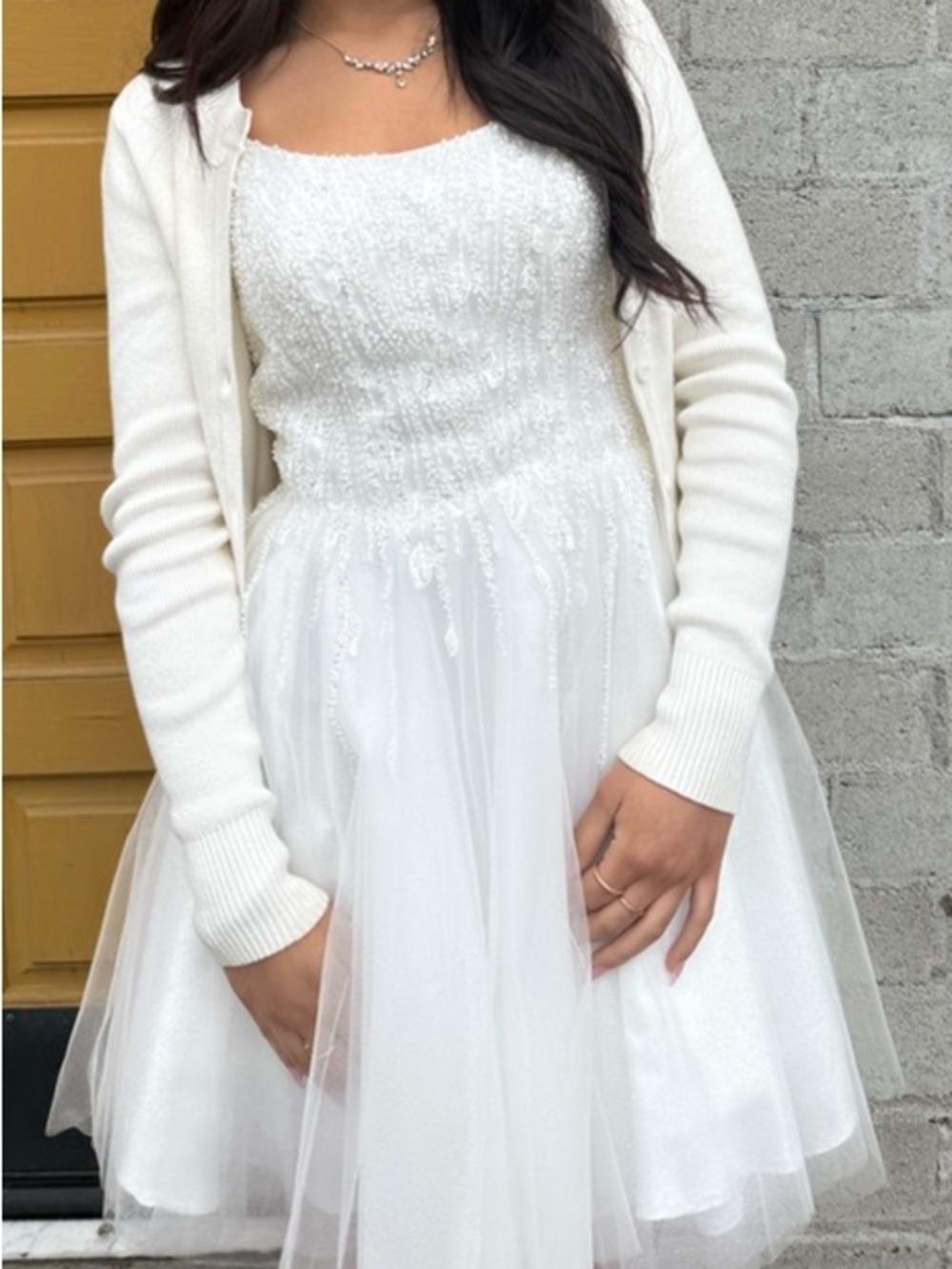 Prom dress White Beaded Tulle Formal Dress only-does not include cardigan